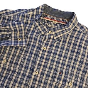 Tommy Hilfiger Men's XL Blue & White Plaid Custom Button Down Long Sleeve Shirt